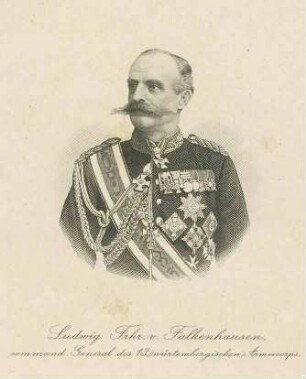 Freiherr Ludwig von Falkenhausen, General, Kommandeur des XIII. Armeekorps in Uniform mit Orden, Brustbild in Halbprofil