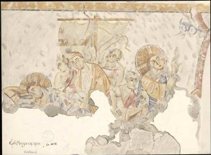 Goldbach St. Sylvester-Kapelle Besänftigung des Sturms auf dem See Genezareth auf der Nordwand des Kirchenschiffes