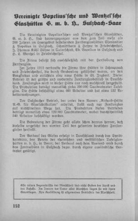Vereinigte Vopelius'sche und Wenzel'sche Glashütten G.m.b.H. Sulzbach-Saar.