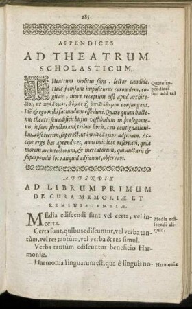 Appendices Ad Theatrum Scholasticum.