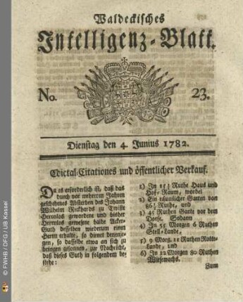 No. 23, Dienstag den 4. Junius 1782
