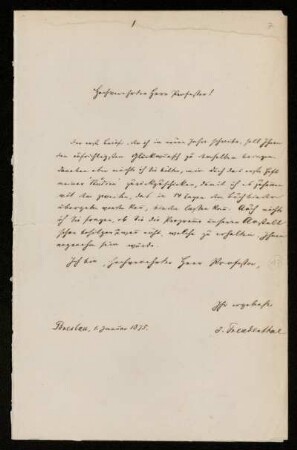 Nr. 7: Brief von Jakob Freudenthal an Paul de Lagarde, Breslau, 1.1.1875