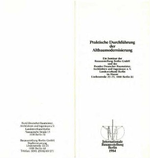 Flyer: Programm IBA-Seminar, Altbaumodernisierung