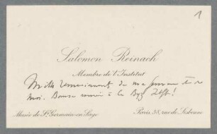 Karl Krumbacher (1856-1909) Nachlass: Briefe und Karten von Salomon Reinach an Karl Krumbacher - BSB Krumbacheriana I. Reinach, Salomon
