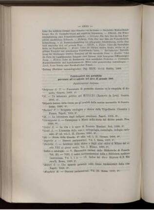 Pubblicazioni non periodiche pervenute all' Accademia nel mese di gennaio 1889.