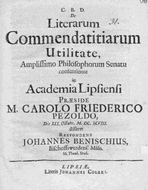 De Literarum Commendatitiarum Utilitate
