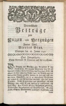 Viertes Blat, ... den 28ten Jenner 1747