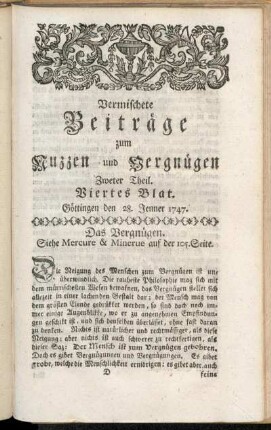 Viertes Blat, ... den 28ten Jenner 1747
