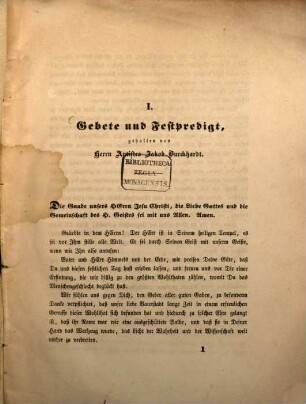 Gebete und Festpredigt gehalten von Herrn Antistes Jakob Burckhardt