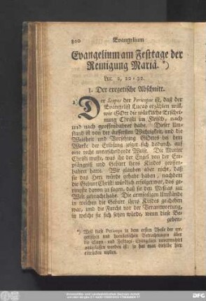 Evangelium am Festtage der Reinigung Mariä. Luc. 2, 22 - 32.