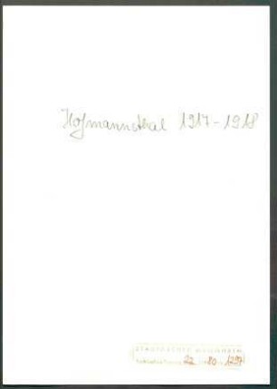 Hofmannsthal, [Hugo von], z. Zt. Berlin, an Wichert