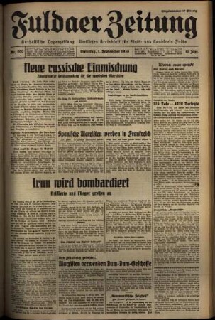 Erste Ausgabe vom Dienstag, den 01. September 1936.