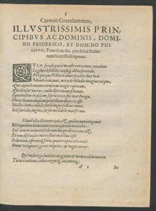 Carmen Gratulatorium, Illustrissimis Principibus Ac Dominis, Domino Friderico, Et Domino Philippo, Fratribus ...