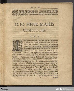 D. IO. HENR. MAIUS. Candido Lectori