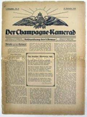 Kriegszeitung der 3. Armee von der Westfront "Der Champagne-Kamerad"