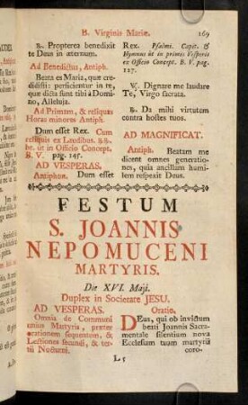 169-177, Festum S. Joannis Nepomuceni Martyris