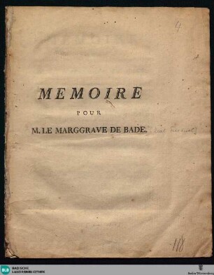Mémoire Pour M. Le Marggrave De Bade
