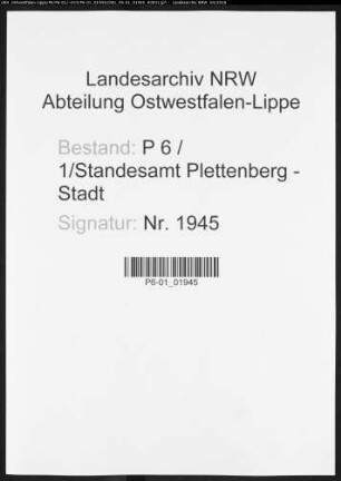 Sterberegister Standesamt Plettenberg-Stadt