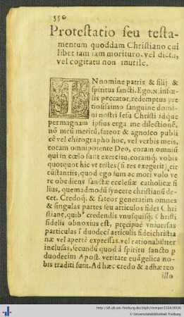 Protestatio seu testamentum quoddam Christiano cuilibet iam iam morituro