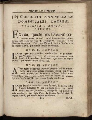 [B.] (E.) Collectæ Anniversariæ Dominicales Latinæ