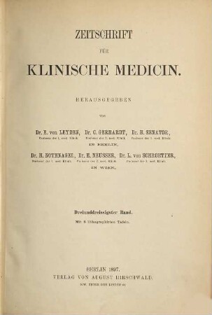 Zeitschrift für klinische Medizin. 33. 1897