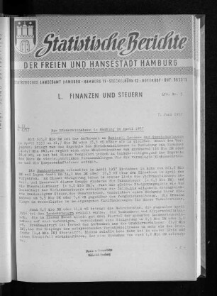 Die Steuereinnahmen in Hamburg im April 1957 : Lfd. Nr. 5