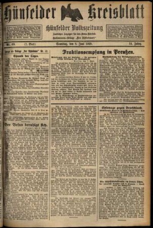 Erste Ausgabe vom Samstag, den 08. Juni 1929.