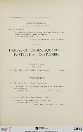 Handzeichnungen, Aquarelle, Pastelle und Ölstudien (Nr. 179-249)