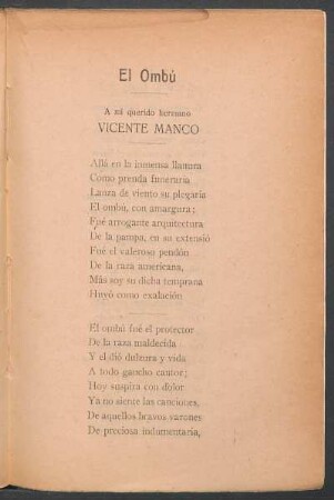 El ombú : A mi querido hermano Vicente Manco