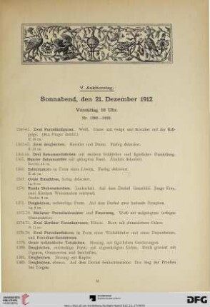 V. Auktionstag: Sonnabend, den 21. Dezember 1912, Vormittag 10 Uhr (Nr. 1360-1650)