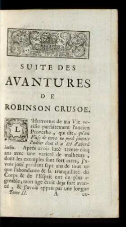 Suite Des Avantures De Robinson Crusoe.