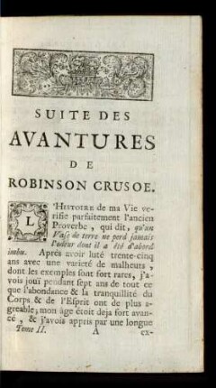 Suite Des Avantures De Robinson Crusoe.