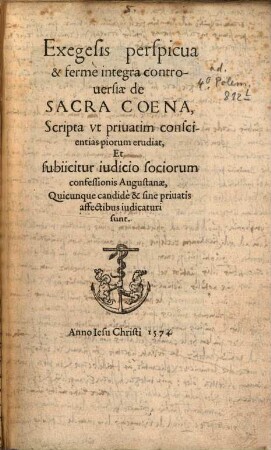 Exegesis perspicua & ferme integra controversiae de sacra coena