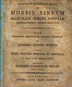 Dissertatio Inauguralis Medica De Morbis Sinuum