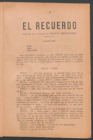 El recuerdo : comedia breve original
