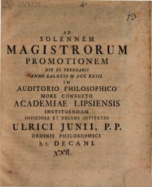 Ad solennem magistrorum promotionem d. XI. Febr. ... instituendam ... invitatio : (Inest diss. de protestantium paschate a. 1724 celebrando)