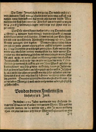 Von den dreyen Finsternissen dieses 1592 Jars.