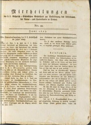 Mittheilungen. Nro. 22. Mai 1823.