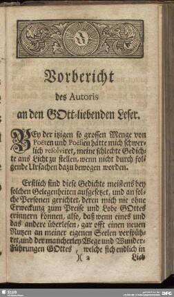 Vorbericht des Autoris an den Gott-liebenden Leser