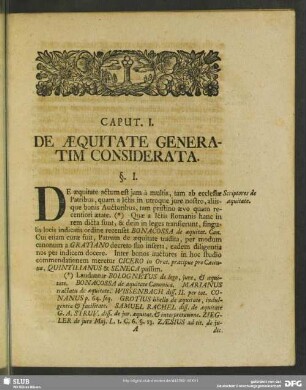 Caput I. De Aequitate Generatim Considerata