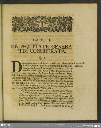 Caput I. De Aequitate Generatim Considerata