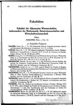 Mitglieder des Lehrkörpers sowie Dozenten und Assistenten der Fakultät: