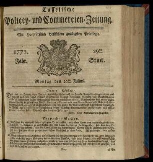 29tes Stueck, Montag den 20ten Julius 1772