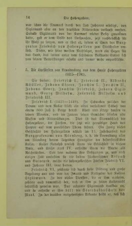 5. Die Kürfürsten von Brandenburg aus dem Hause Hohenzollern (1415 - 1701)