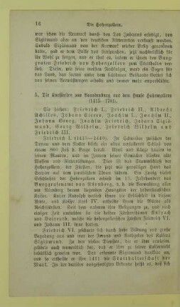 5. Die Kürfürsten von Brandenburg aus dem Hause Hohenzollern (1415 - 1701)