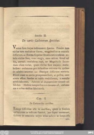 Sectio II. De variis Catheterum speciebus.