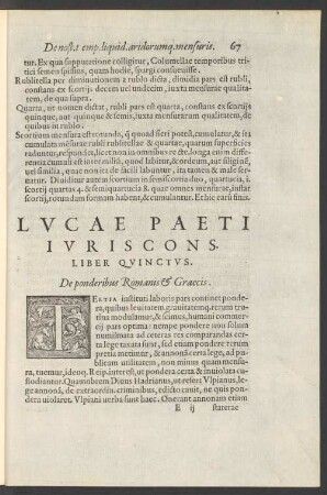 Liber Quinctus. De ponderibus Romanis [&] Graecis.