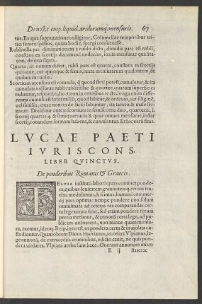 Liber Quinctus. De ponderibus Romanis [&] Graecis.