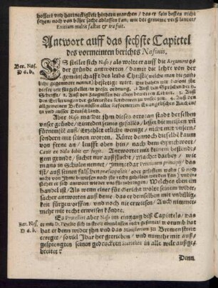 Antwort auff das sechste Capittel des vormeinten berichts Nasonis.