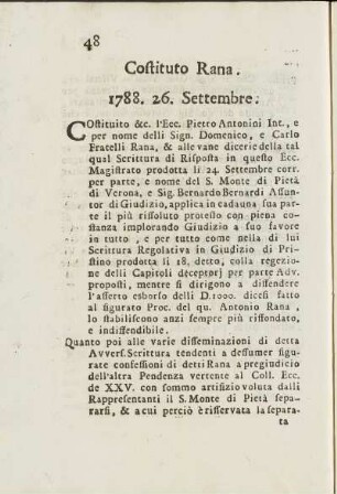 Constituto Rana. 1788. 26. Settembre.